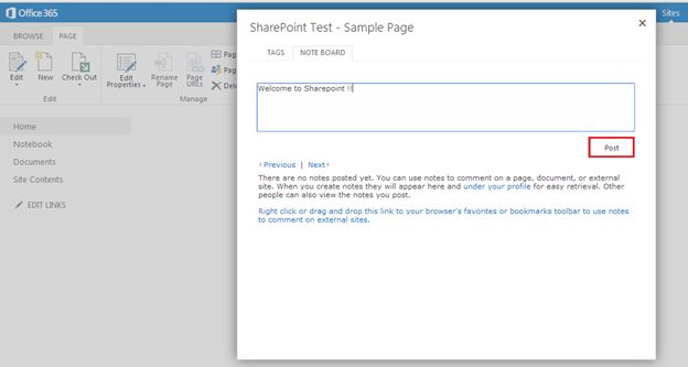 post notes in share point